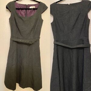 Isaac Mizrahi business office dress wool blend gray belted short cap sleeve-6